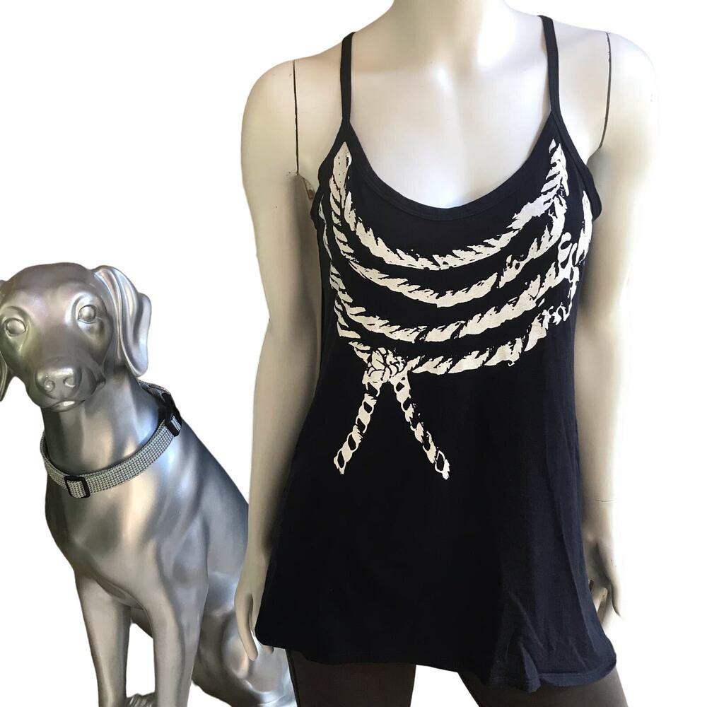 Cabi Nautical Rope Black Tank With Tie Style 836 Cotton Modal Women's Size M